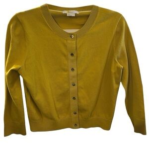 Boden Cropped Mustard Yellow Cotton Blend Button Down Sweater Size S
